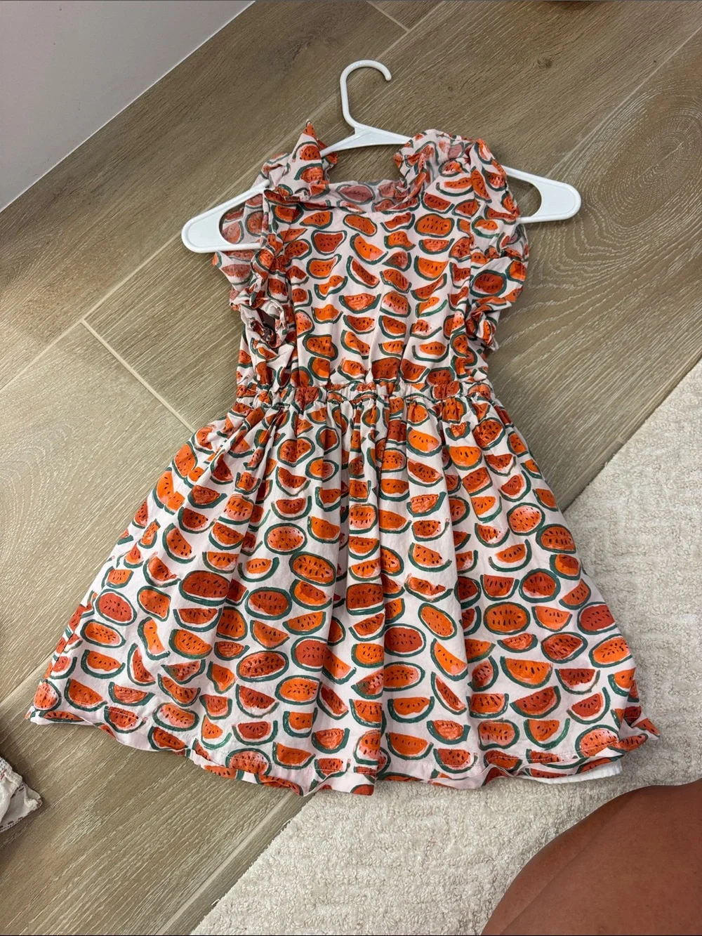 Crewcuts Orange Watermelon Print Ruffle-Sleeve Dress